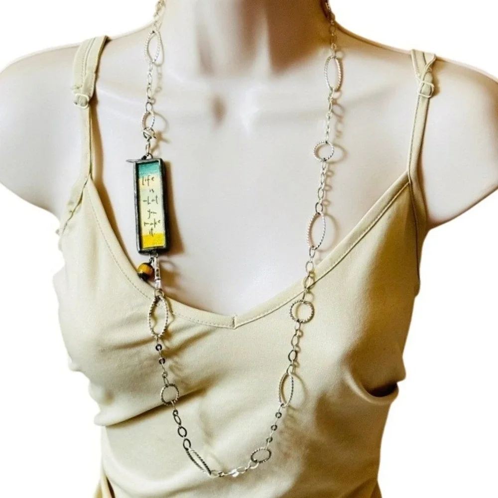 JK Jewel Kade Charm Necklace Life is What You Make it Statement Silver Stone 32